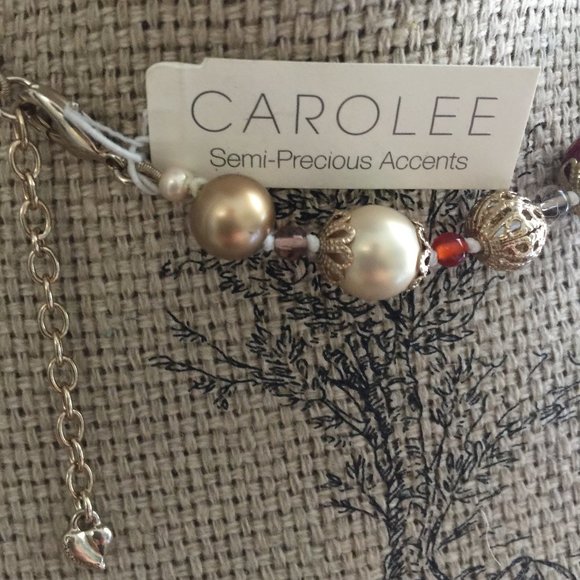 CAROLEE Statement Red and Gold Beaded Necklace with semi-precious accents - Picture 3 of 6